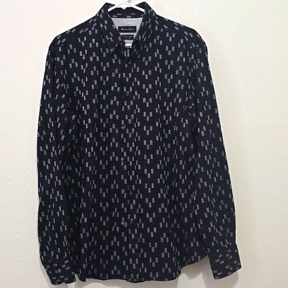 Massimo Dutti Men's Italian Modern Print Cotton Button Up‎ Contemporary Shirt L